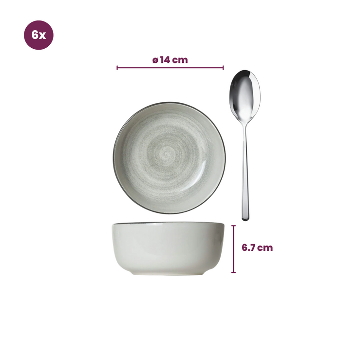Cosy & Trendy Serviesset Baltic Grey 18-delig | 6 personen - 6 borden, 6 diepe borden en 6 schaaltjes