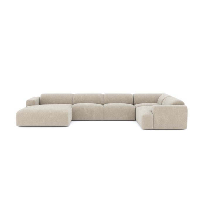 Links panoramische sofa beige fluweelpatroon