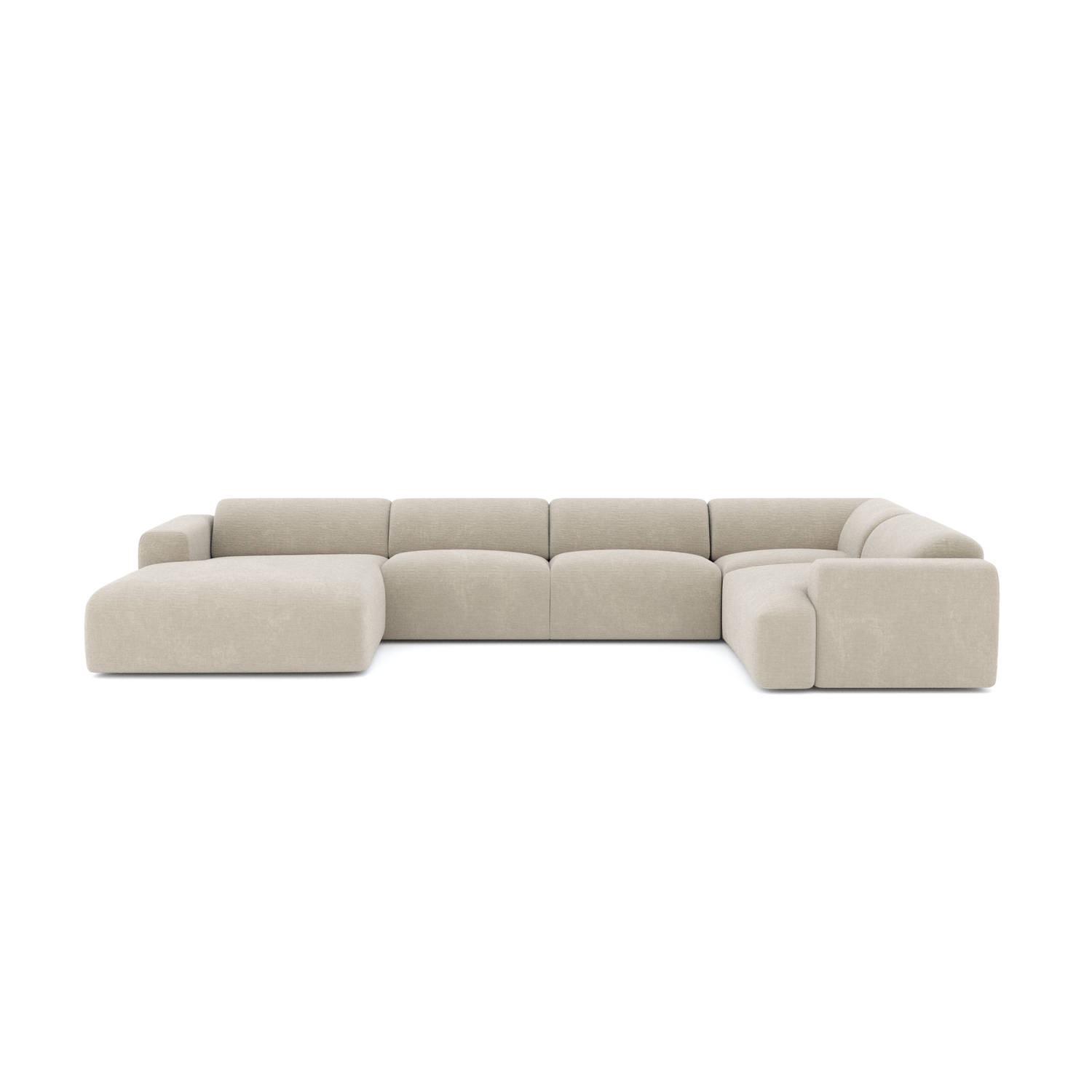 Links panoramische sofa beige fluweelpatroon