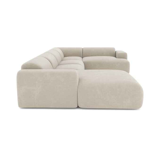 Links panoramische sofa beige fluweelpatroon