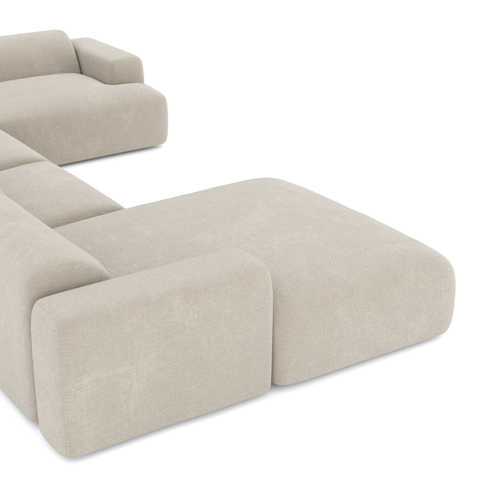 Links panoramische sofa beige fluweelpatroon