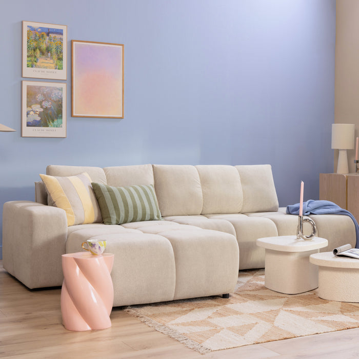 by fonQ Charme Hoekbank Links met Slaapfunctie - Weefstof - Ivoor