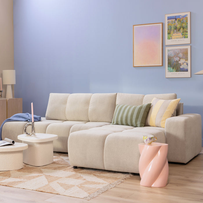 by fonQ Charme Hoekbank Rechts met Slaapfunctie - Weefstof - Ivoor