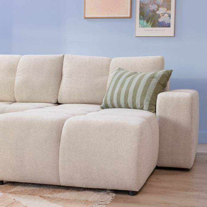 by fonQ Charme Hoekbank Rechts met Slaapfunctie - Weefstof - Ivoor