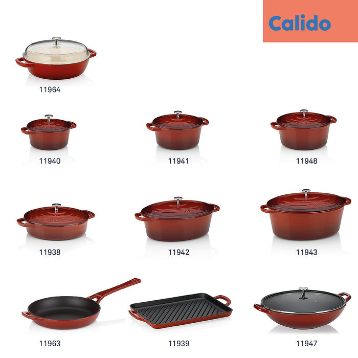 Braadpan Gietijzer Ovaal Rood, 36 cm x 29 cm- Kela | Calido