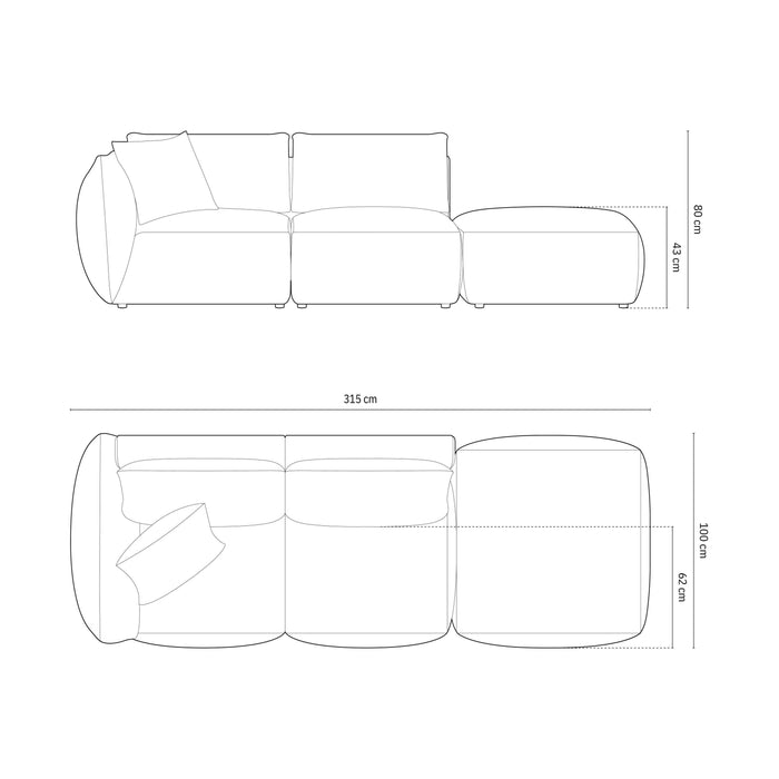 Micadoni Hoekbank Chris 3-zits rechts