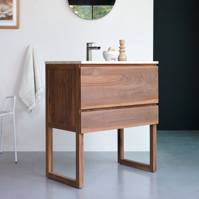 Tikamoon - Badkamermeubel van massief walnoothout en terrazzo Pink 80