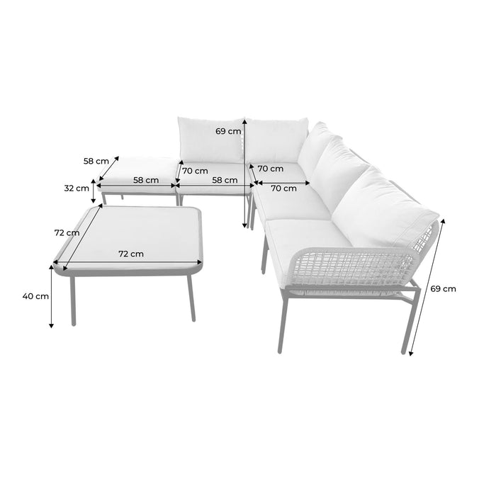 sweeek - Hoek tuinset van staal en touw voor 5 personen