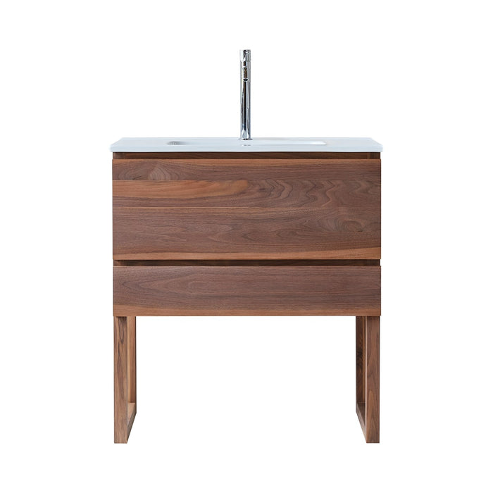 Tikamoon - Badkamermeubel van massief walnoothout en keramiek 80 cm