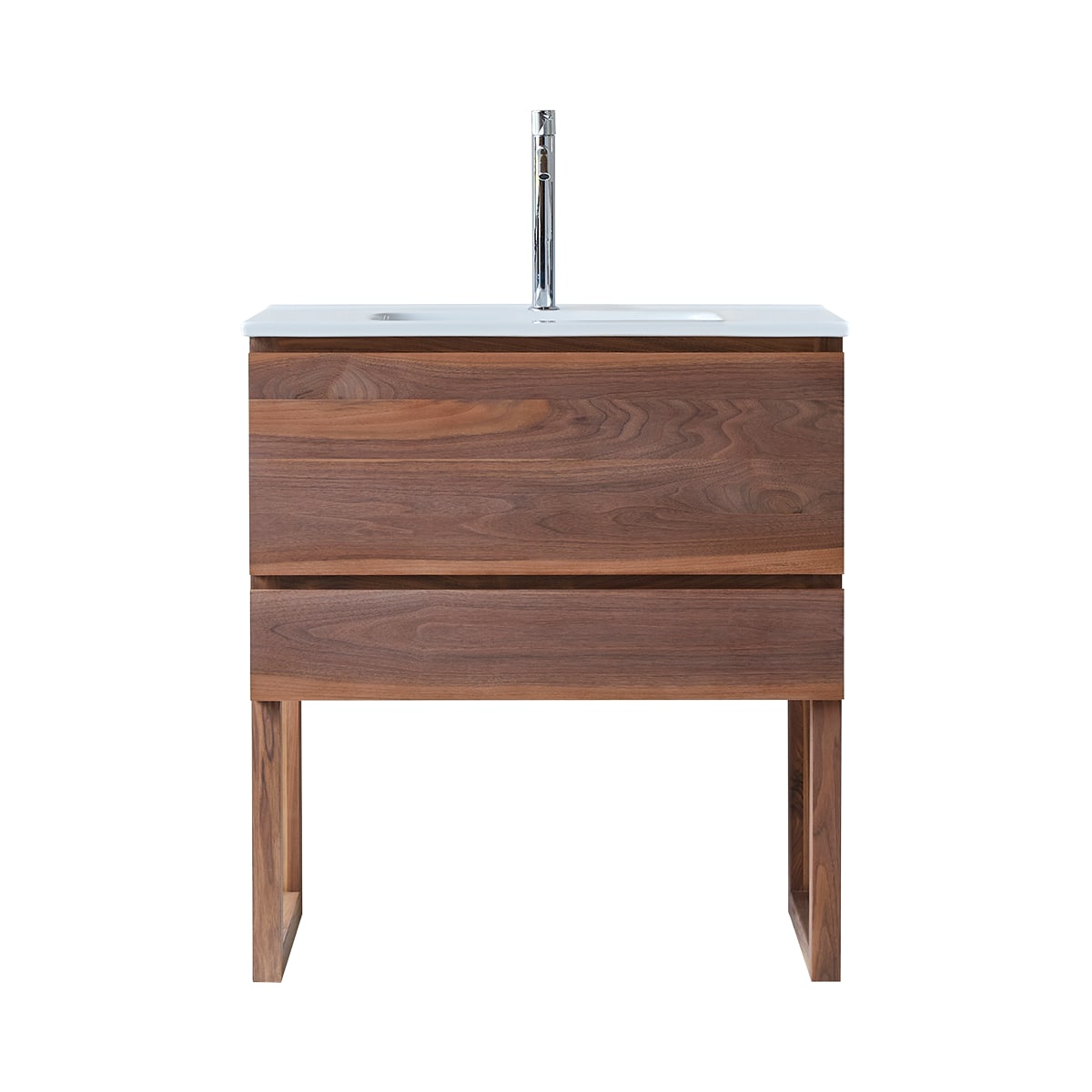 Tikamoon - Badkamermeubel van massief walnoothout en keramiek 80 cm