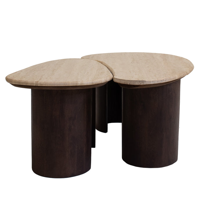Giga Meubel - Salontafel Travertin Mangohout - 87x46x36cm - Set Van 2 - Suki