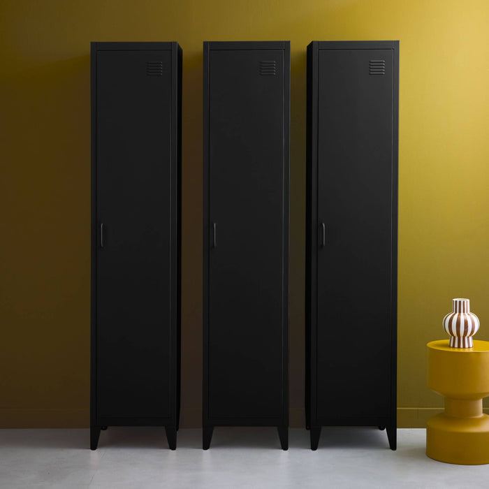 sweeek - Industriële metalen kast 4 vakken 1 deur (set van 3)