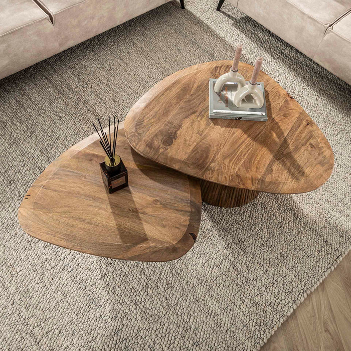 Giga Meubel - Salontafel Wave Driehoek Mangohout Set van 2