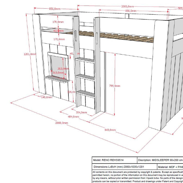 LUCEVI - Reno Halfhoogslaper 90x200cm - Wit