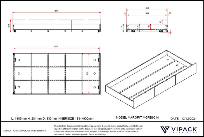 LUCEVI - Margrit Rolbed|Opberglade - 90x200cm - Wit