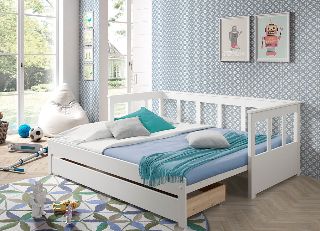 Vipack Pino Uitschuif Kajuitbed met Lade - wit