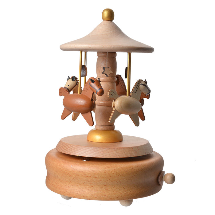 Clayre & Eef Muziekdoos Draaimolen Ø 11x17 cm Beige Hout