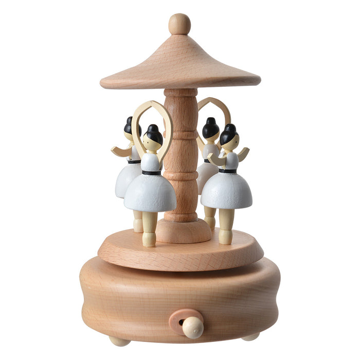 Clayre & Eef Muziekdoos Draaimolen Ø 11x17 cm Beige Hout