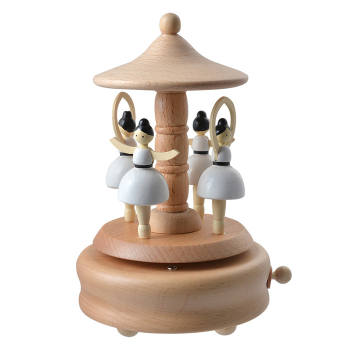 Clayre & Eef Muziekdoos Draaimolen Ø 11x17 cm Beige Hout