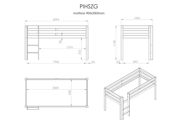 LUCEVI - Pino Halfhoogslaper met Ladder 90x200cm - Beige - H115CM