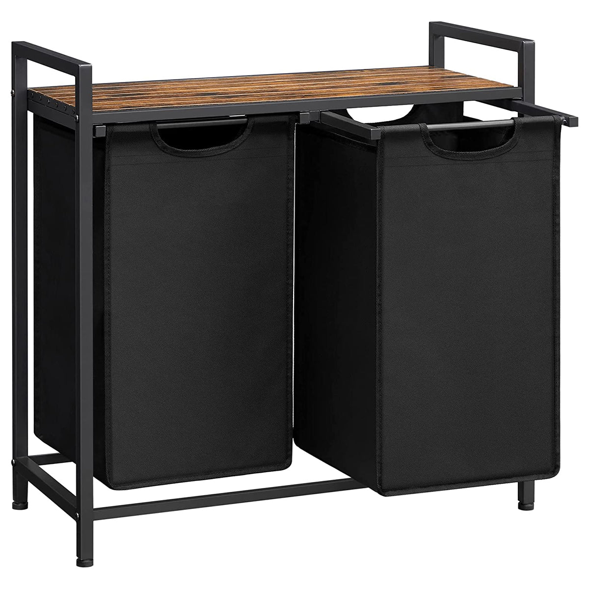 Calicosy - Wasmand met 2 zakken van zwart Oxford-stof en metalen frame - L73 x H72 cm