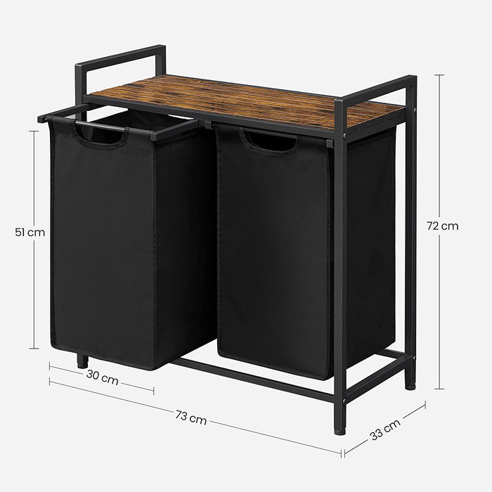 Calicosy - Wasmand met 2 zakken van zwart Oxford-stof en metalen frame - L73 x H72 cm