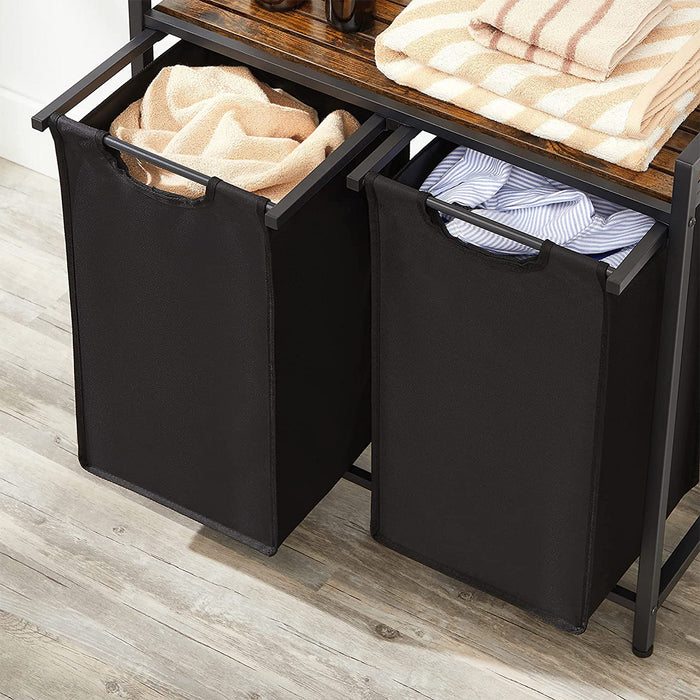 Calicosy - Wasmand met 2 zakken van zwart Oxford-stof en metalen frame - L73 x H72 cm