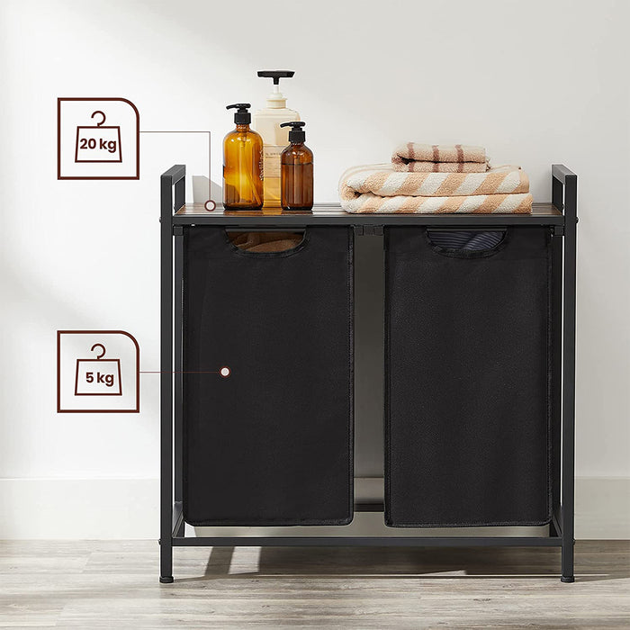 Calicosy - Wasmand met 2 zakken van zwart Oxford-stof en metalen frame - L73 x H72 cm