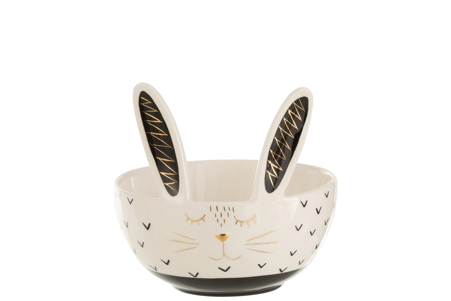 J-Line kom Konijn - keramiek - wit - large - paasdecoratie