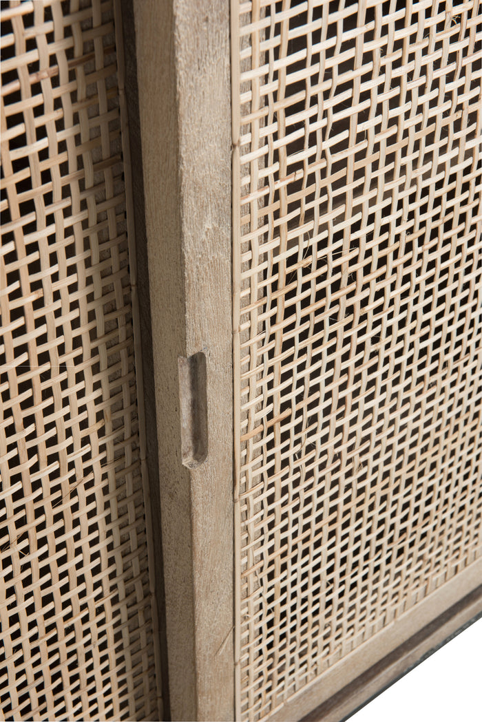 J-line - Kast 3 Schuifdeuren Riet Mangohout Naturel - 160x45x85cm