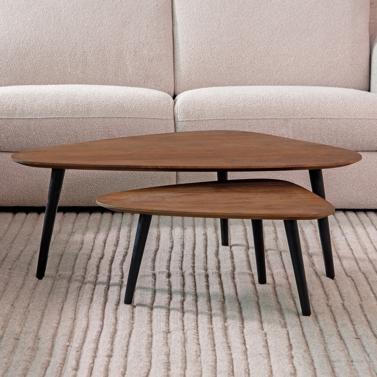 LABEL51 - Salontafel Set Rock - Espresso Mangohout - Zwart Metaal