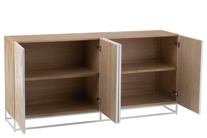 J-line - Dressoir 4 Deuren Hout|metaal Naturel|wit - 180x42x86cm