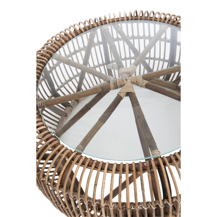 J-line - Tafel Rond Rotan|glas Naturel - 85x85x40cm