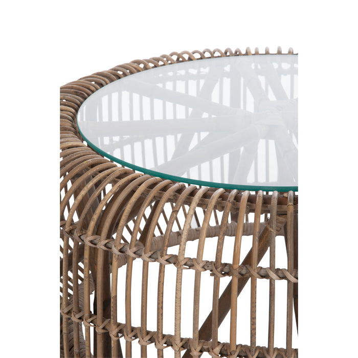 J-line - Tafel Rond Rotan|glas Naturel - 85x85x40cm