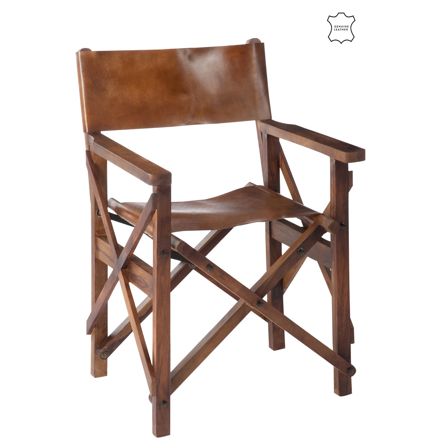 J-line - Regisseurstoel Plooibaar Hout|leder Cognac - 53x56x88cm