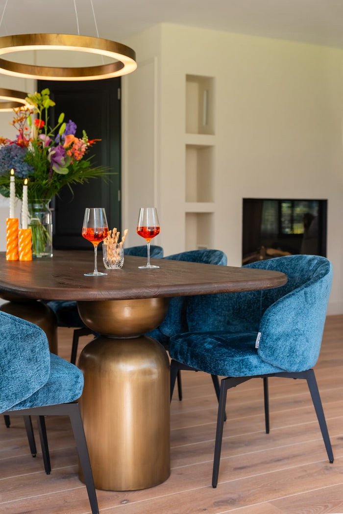 Richmond Interiors Amphara Blauw Chenille Eetkamerstoel