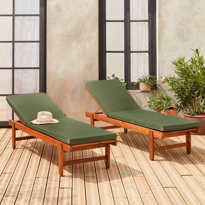 sweeek - Houten ligstoel met meerdere standen en wielen (set van 2)