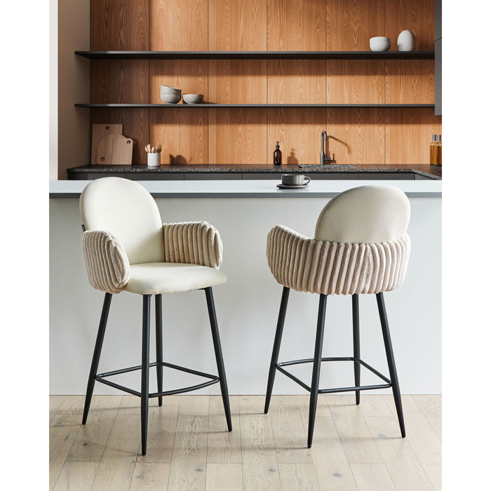 Beliani - AMITY - Barkruk set van 2 - Lichtbeige - Polyester