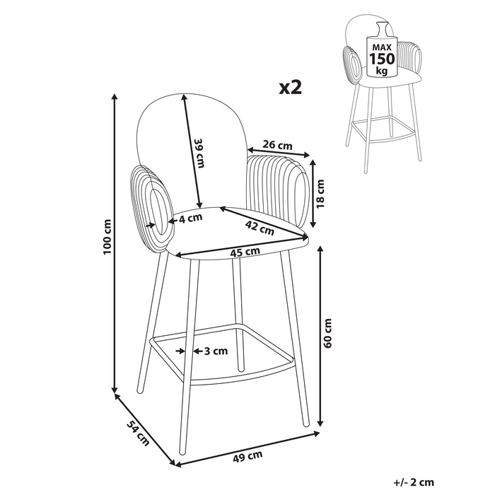 Beliani - AMITY - Barkruk set van 2 - Lichtbeige - Polyester