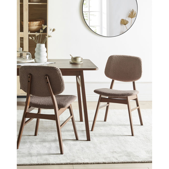 Beliani-ELAINE-Eetkamerstoel set van 2-Taupe-Donker hout|Bouclé