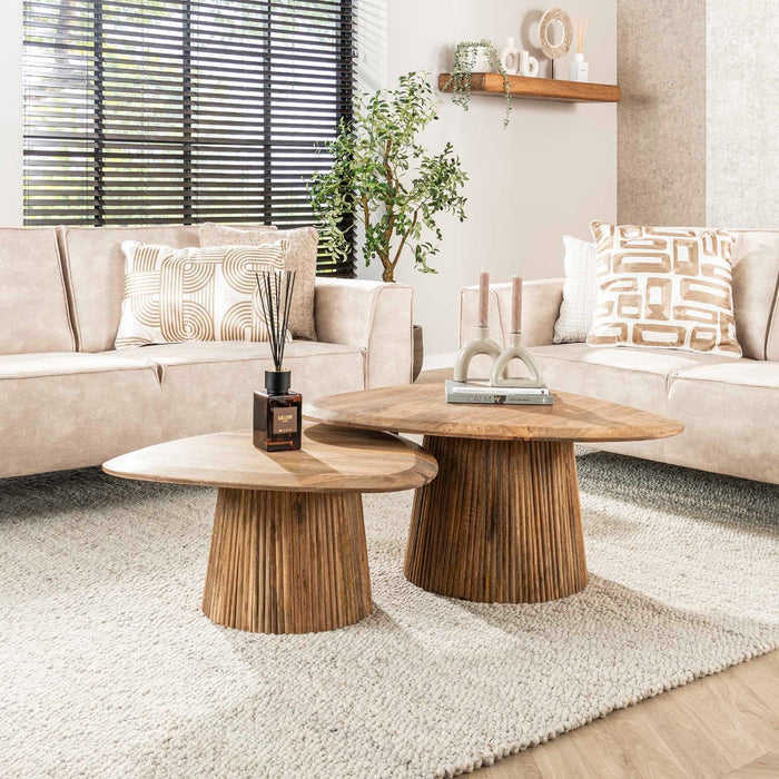 Giga Meubel - Salontafel Wave Driehoek Mangohout Set van 2