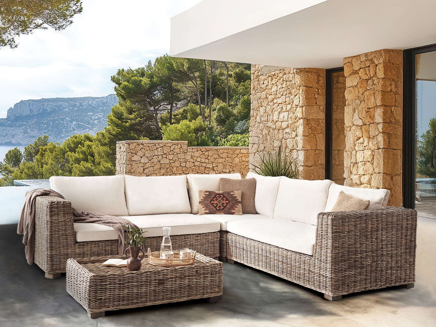 Beliani - RINELLA - Loungeset 5-zits - Grijs - Rotan