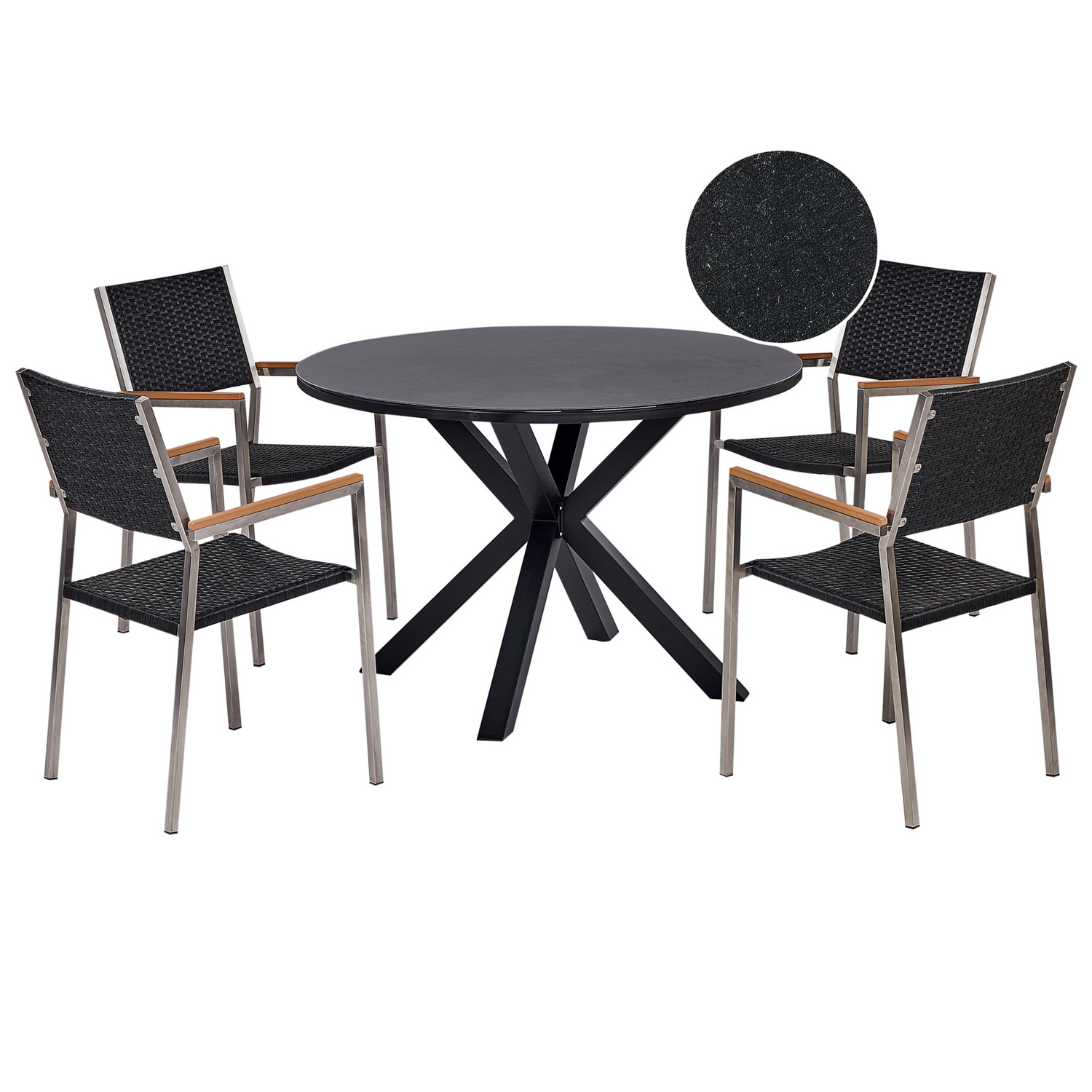 Beliani-MALETTO|GROSSETO-Tuinset 4-zits-Zwart-Aluminium|Rotan|Glas