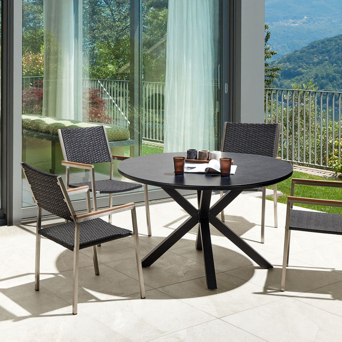 Beliani-MALETTO|GROSSETO-Tuinset 4-zits-Zwart-Aluminium|Rotan|Glas