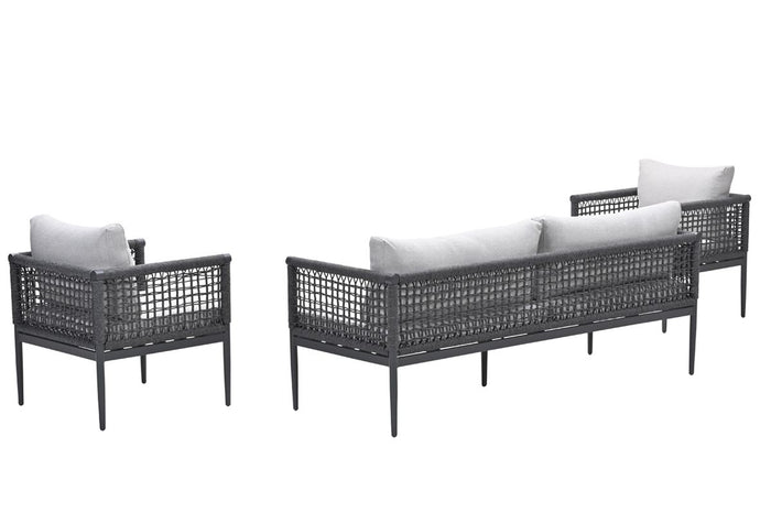 Teramon loungeset - 3-dlg. - c. black - rope dark grey - valley sand