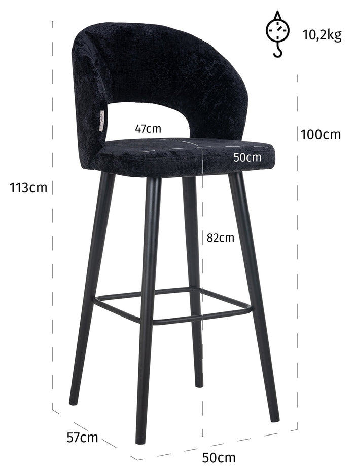 Richmond Interiors Savoy Barstoel Zwart Chenille