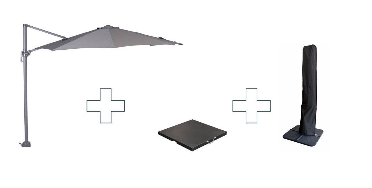 Zweefparasol Hawaii S - met voet en hoes - Donkergrijs - 300 cm
