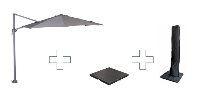 Zweefparasol Hawaii S - met voet en hoes - Donkergrijs - 300 cm