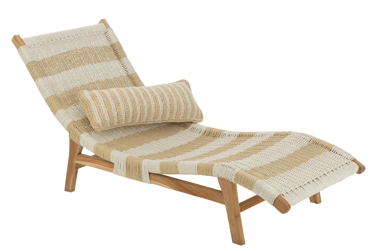 J-Line ligzetel + kussen Strepen Geweven - teak - wit|naturel