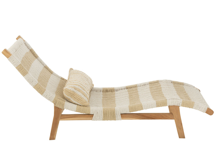 J-Line ligzetel + kussen Strepen Geweven - teak - wit|naturel
